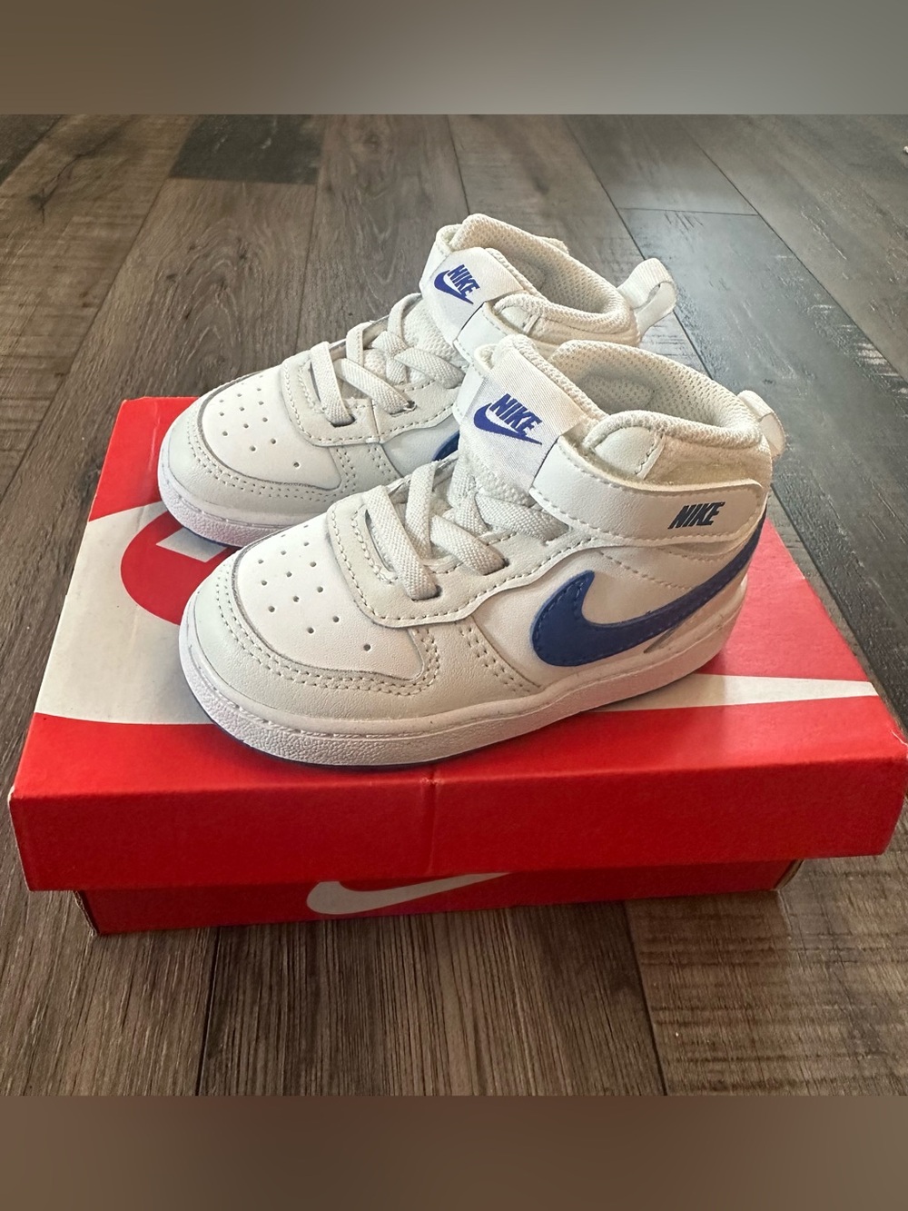 Nike Court Borough Mid 2 Toddler Kids Shoes SZ 6C White/Blue CD7784-113